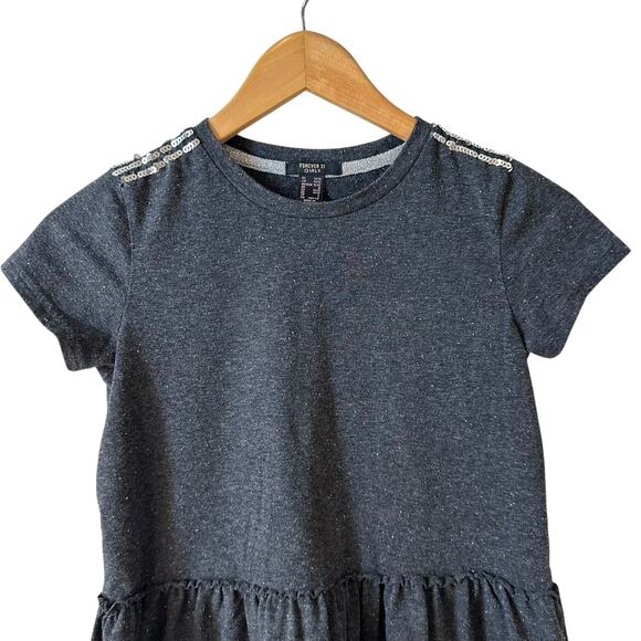 Forever 21 Girls Sequin Short Sleeve T Shirt Ruffle Hem Spotted Gray Size 11/12 - Picture 3 of 7